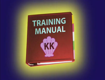 pictured: Krusty Krab Training Video; training manual